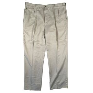 Haggar Pleated Dress Pants Mens Size 44 Beige Tan Straight Leg